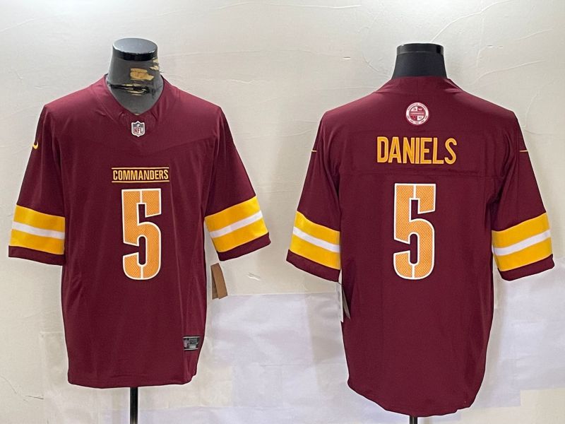 Men Washington Commanders 5 Daniels Red 2024 Nike Limited NFL Jersey style 1